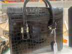 Faux Crocodile Patent Leather Lady Bag (Black)