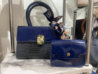 Patent Leather 2 Pc Shoulder Bag Set (Navy)