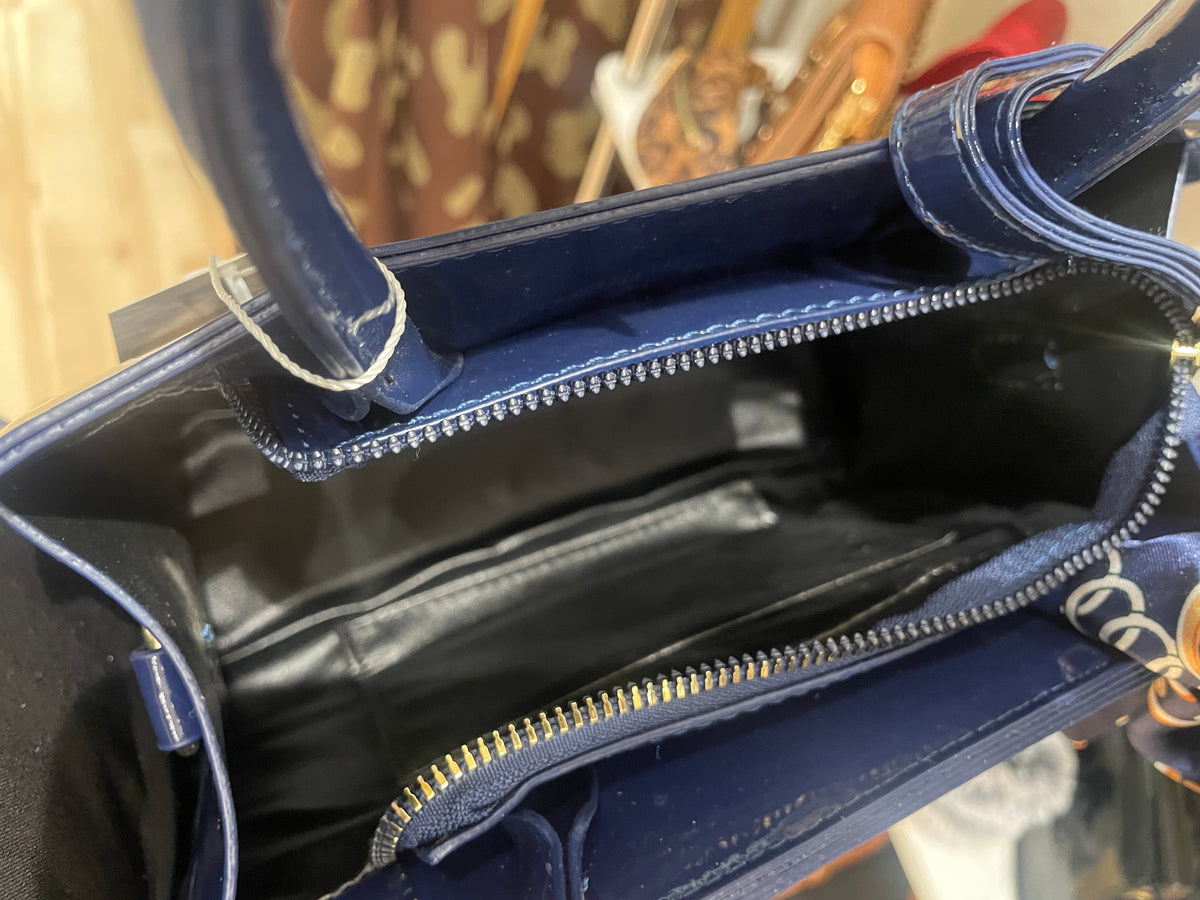 Patent Leather 2 Pc Shoulder Bag Set (Navy)