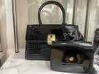 Patent Leather 2 Pc Shoulder Bag Set (Black)