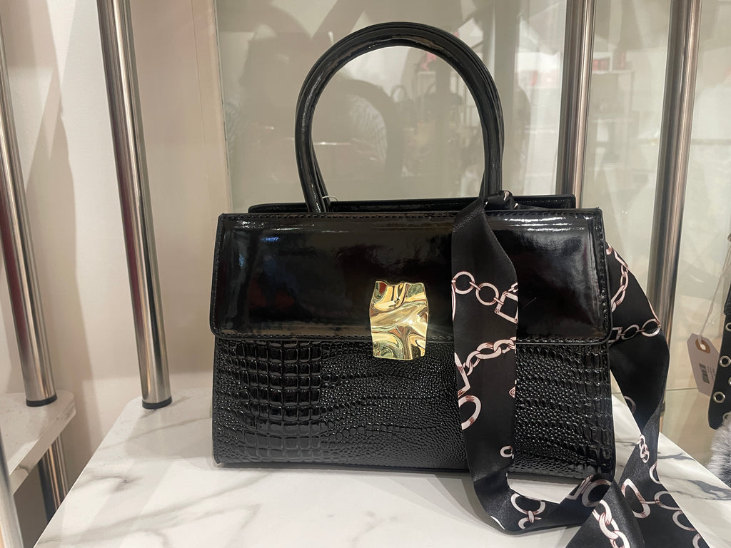 Patent Leather 2 Pc Shoulder Bag Set (Black)