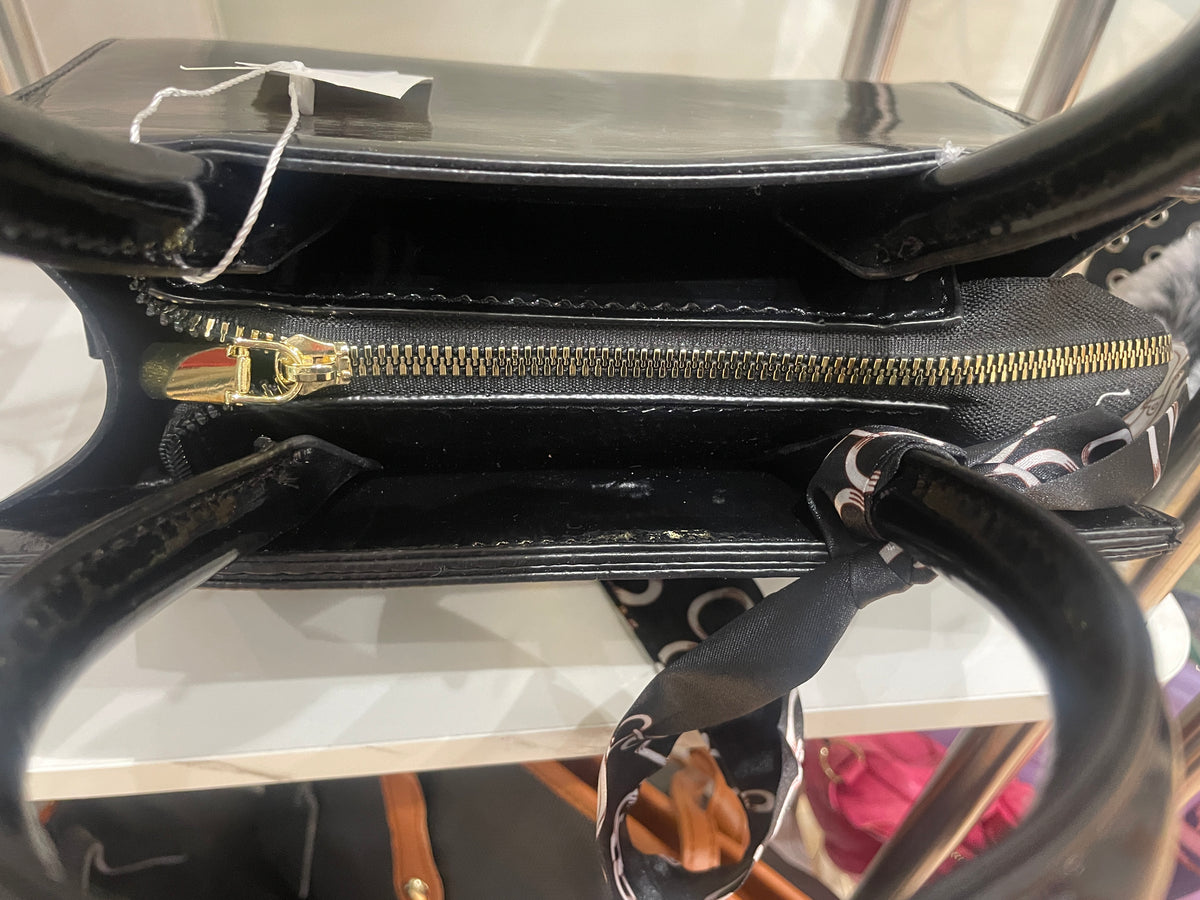 Patent Leather 2 Pc Shoulder Bag Set (Black)