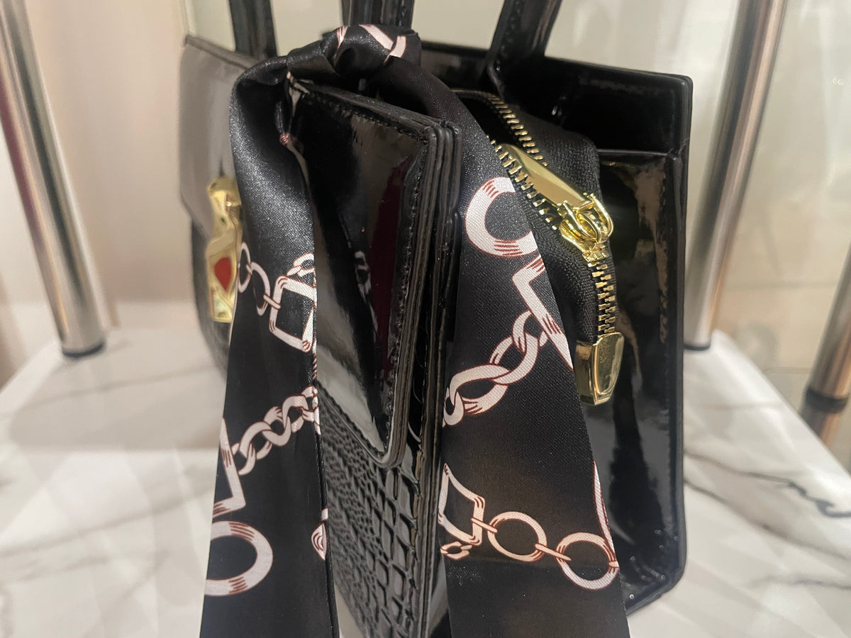 Patent Leather 2 Pc Shoulder Bag Set (Black)
