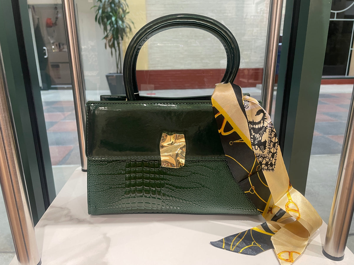 Patent Leather 2 Pc Shoulder Bag Set (Green)
