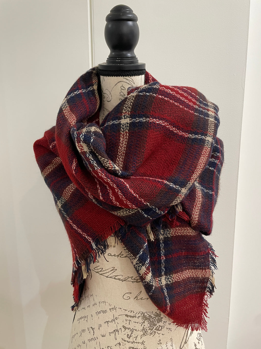 Burgundy Hues Plaid Blanket Scarf