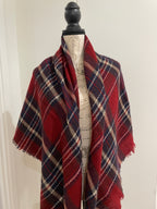 Burgundy Hues Plaid Blanket Scarf