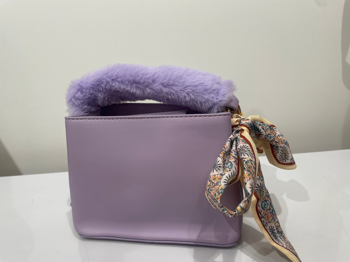 Lavender Faux Fur Trim Handle Mini Bag