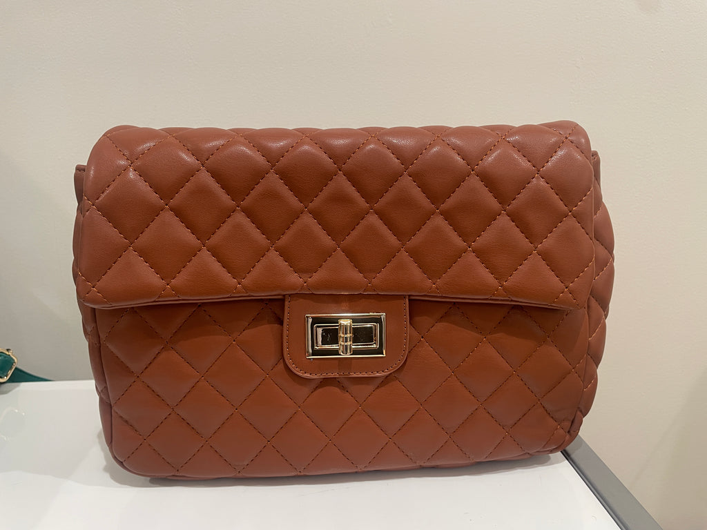 Quilted Faux Leather Chic Mini Bag Backpack (Camel Brown)