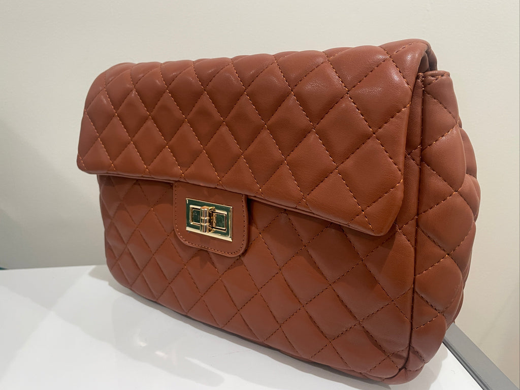 Quilted Faux Leather Chic Mini Bag Backpack (Camel Brown)