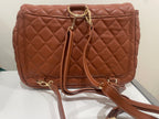 Quilted Faux Leather Chic Mini Bag Backpack (Camel Brown)