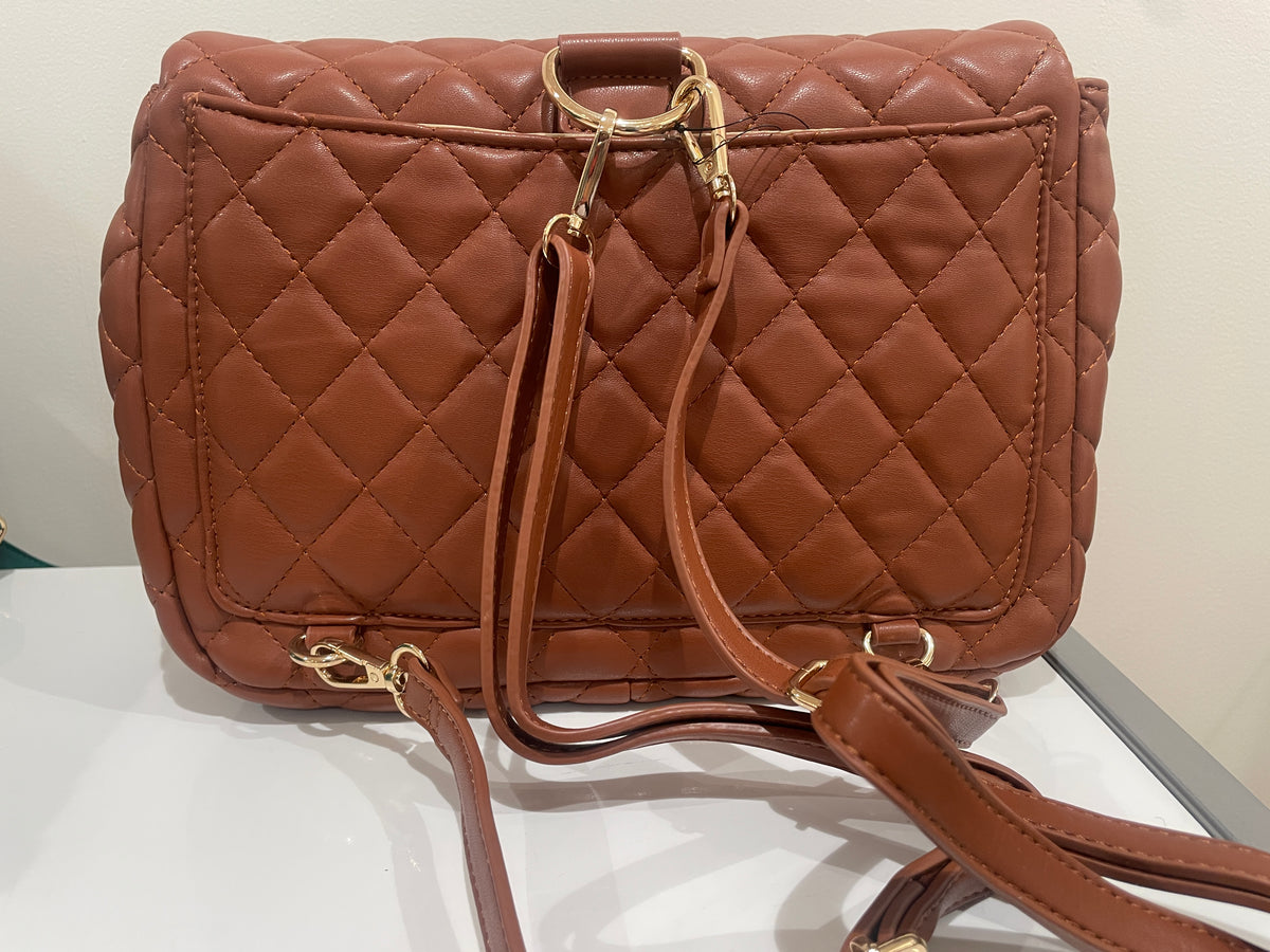Quilted Faux Leather Chic Mini Bag Backpack (Camel Brown)