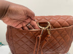 Quilted Faux Leather Chic Mini Bag Backpack (Camel Brown)