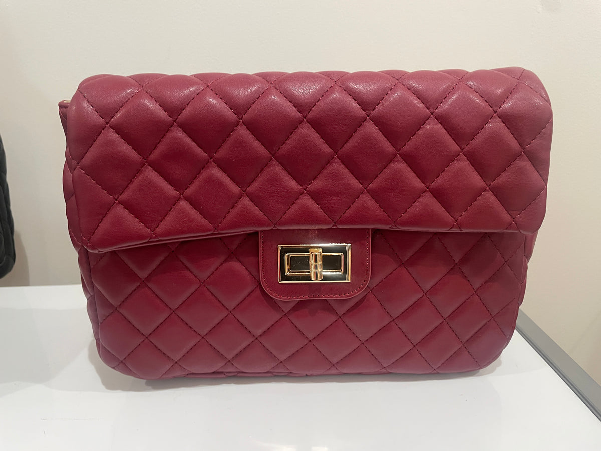 Quilted Faux Leather Chic Mini Bag Backpack (Wine)