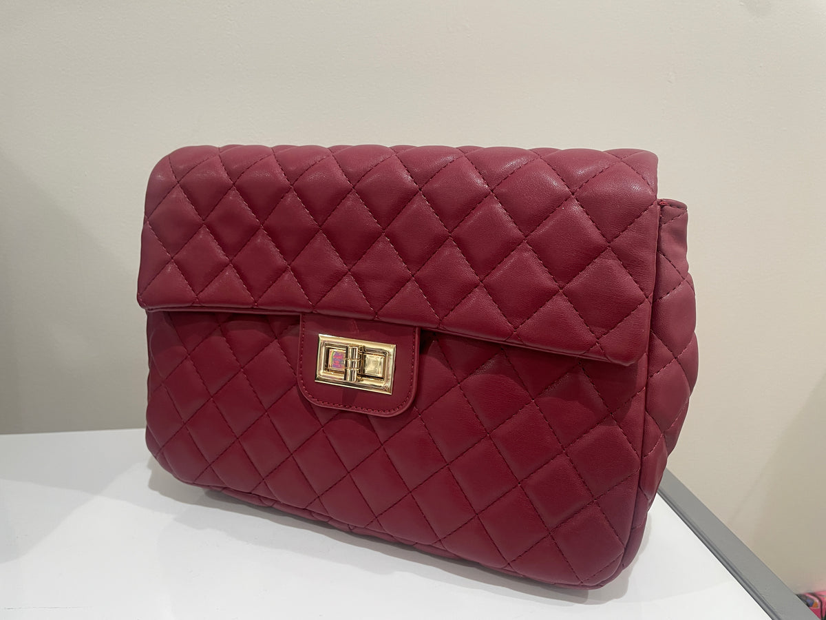 Quilted Faux Leather Chic Mini Bag Backpack (Wine)