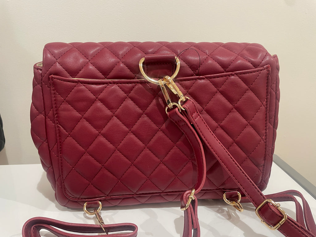 Quilted Faux Leather Chic Mini Bag Backpack (Wine)