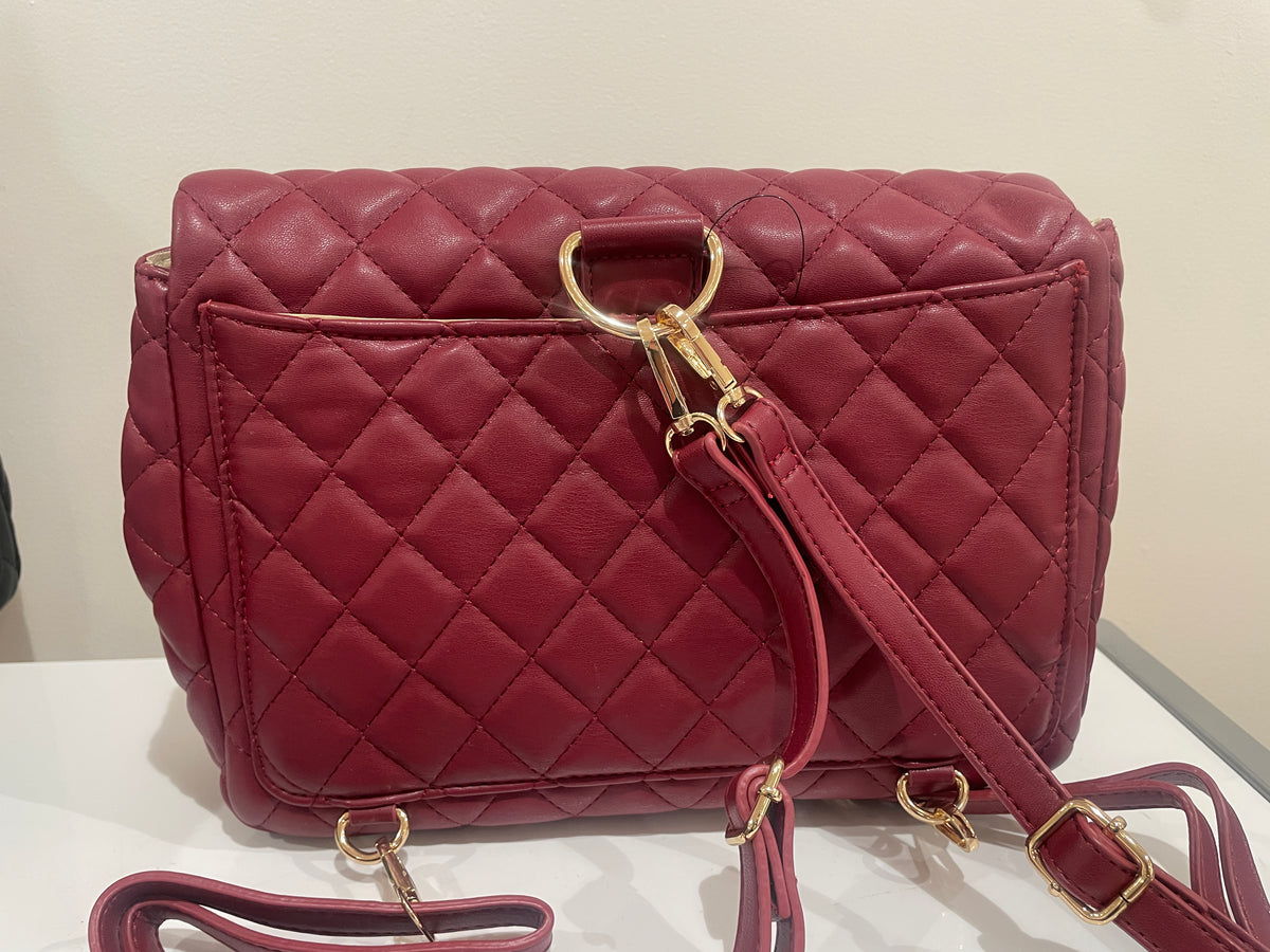 Quilted Faux Leather Chic Mini Bag Backpack (Wine)