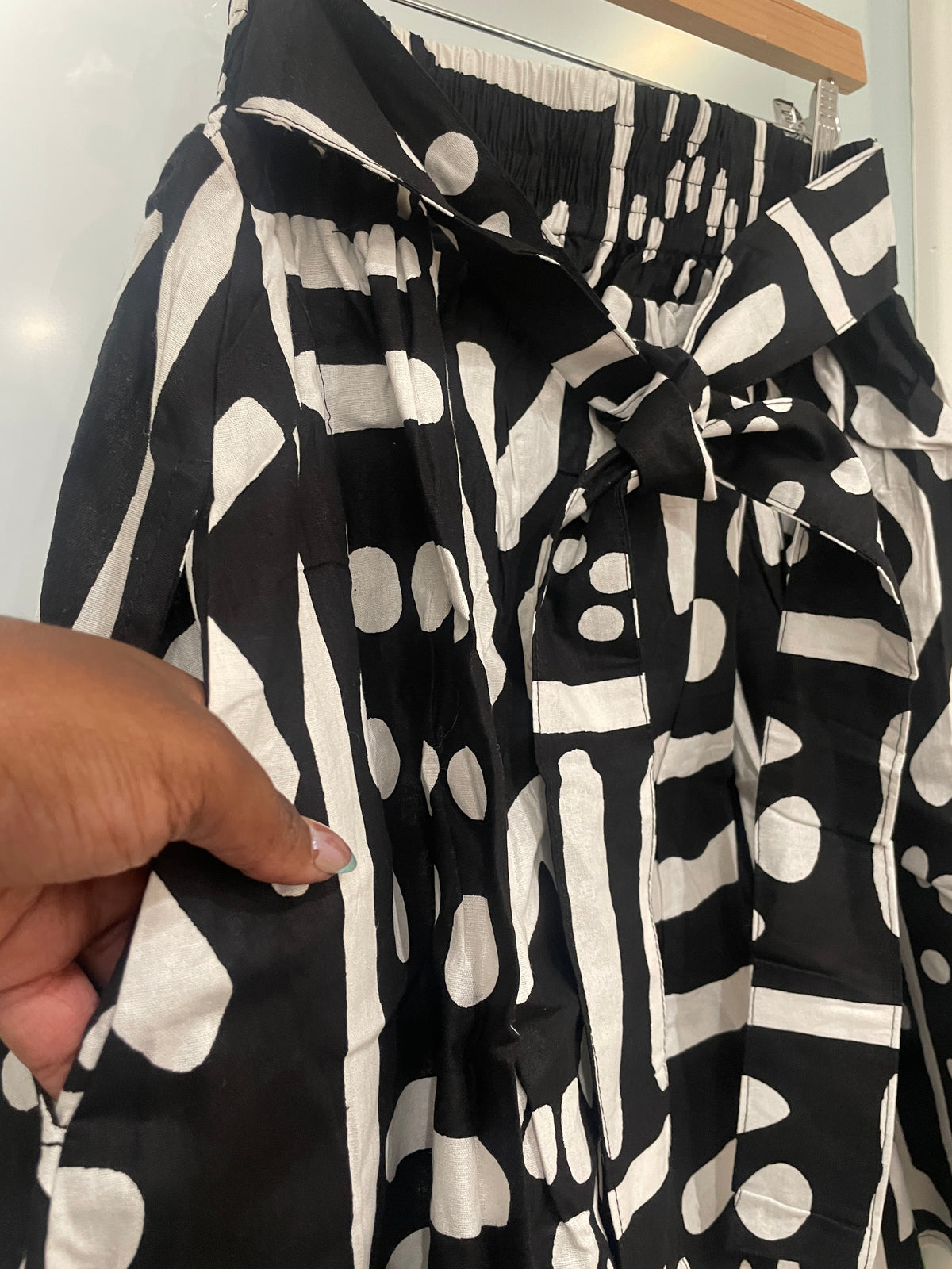 Abstract Black and White Skirt with Pockets - 100% Cotton