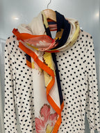 Cream Navy Orange Multi Scarf
