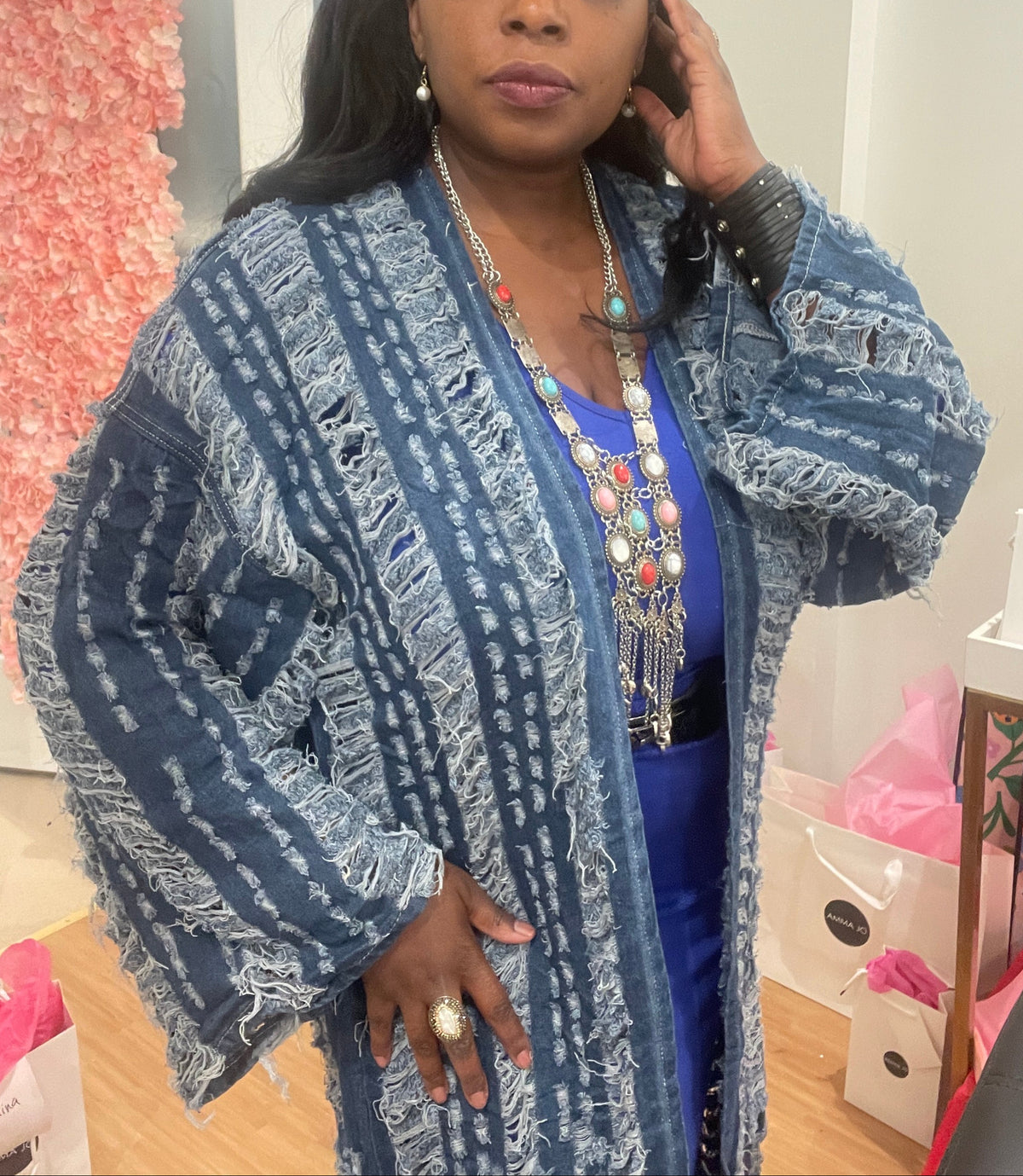 Ripped Wash Denim Duster