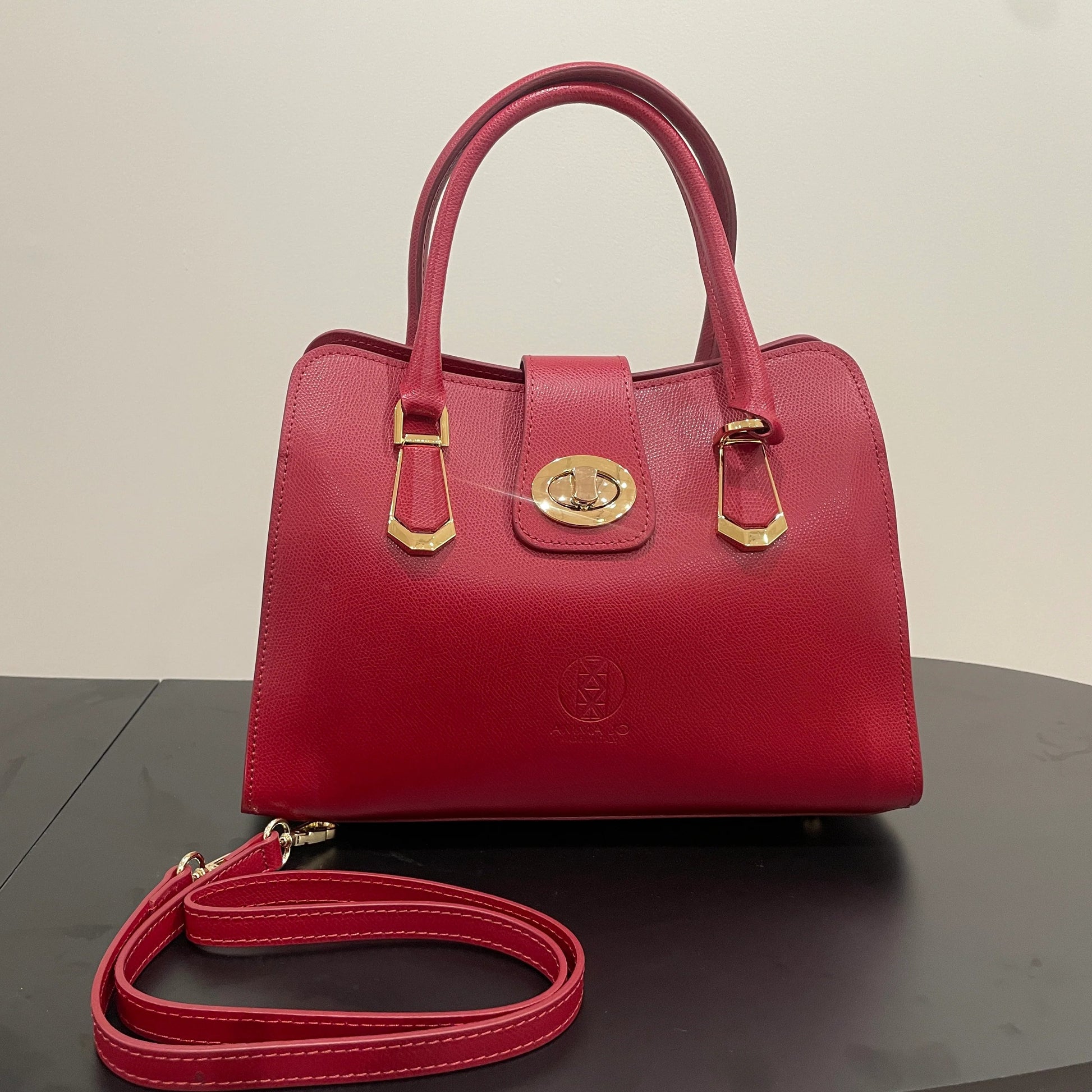 AMMA JO Carlina Italian Leather Shoulder Bag (Cherry Red)