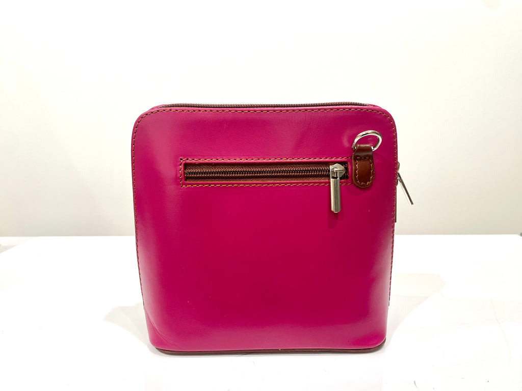 AMMA JO Laura Crossbody Bag (Made in Italy) - Fuchsia Pink and Brown