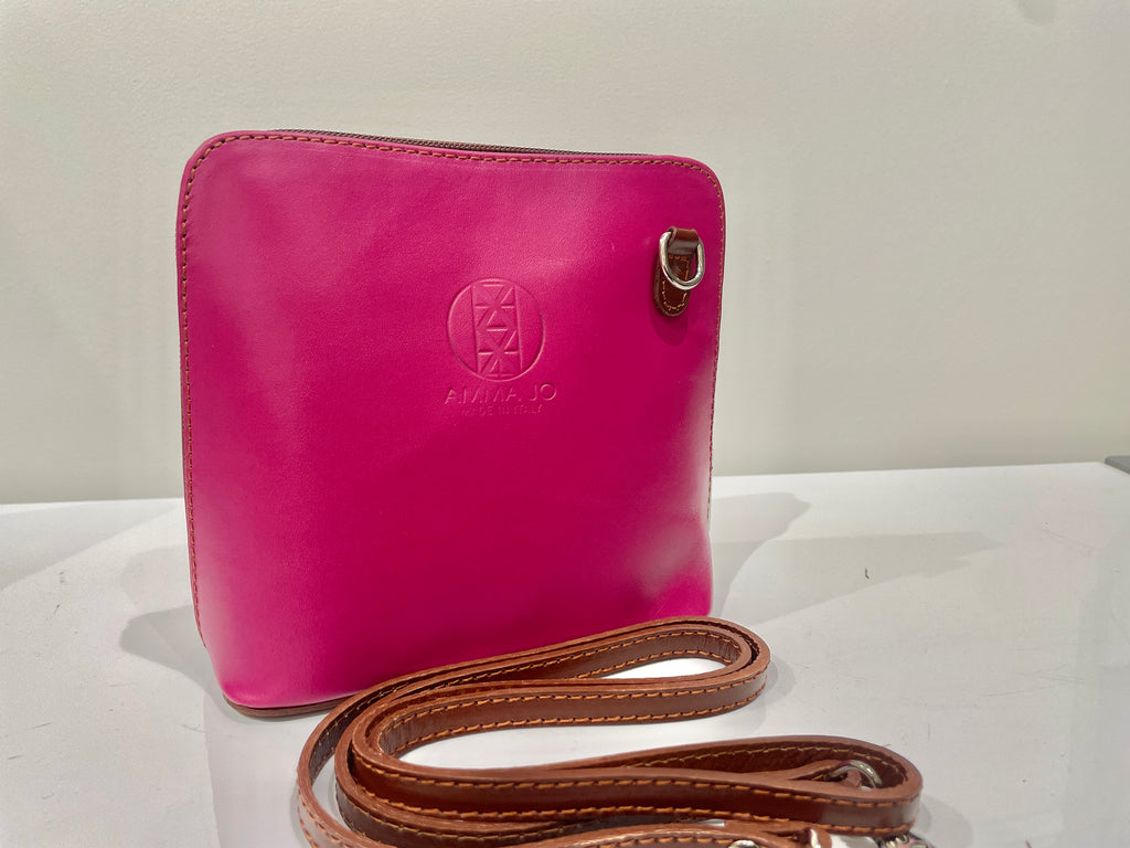 AMMA JO Laura Crossbody Bag (Made in Italy) - Fuchsia Pink and Brown