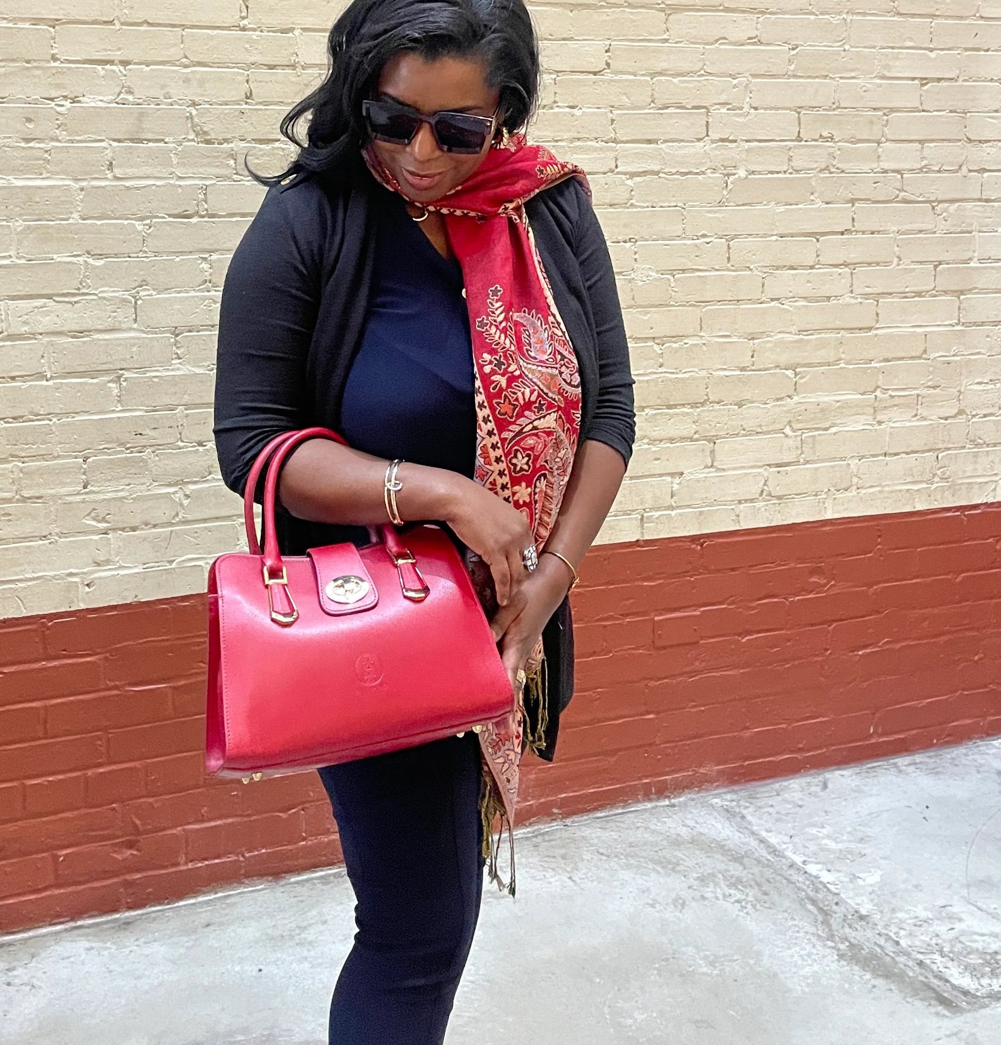 AMMA JO Carlina Italian Leather Shoulder Bag (Cherry Red)