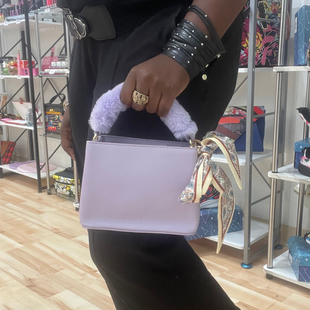 Lavender Faux Fur Trim Handle Mini Bag