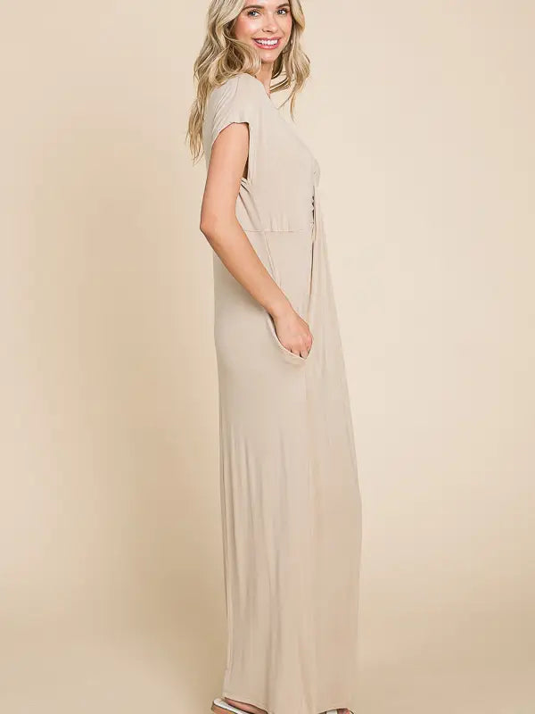 Plus Size Ivory Beige Maxi Dress with Pockets