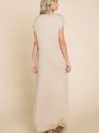Plus Size Ivory Beige Maxi Dress with Pockets