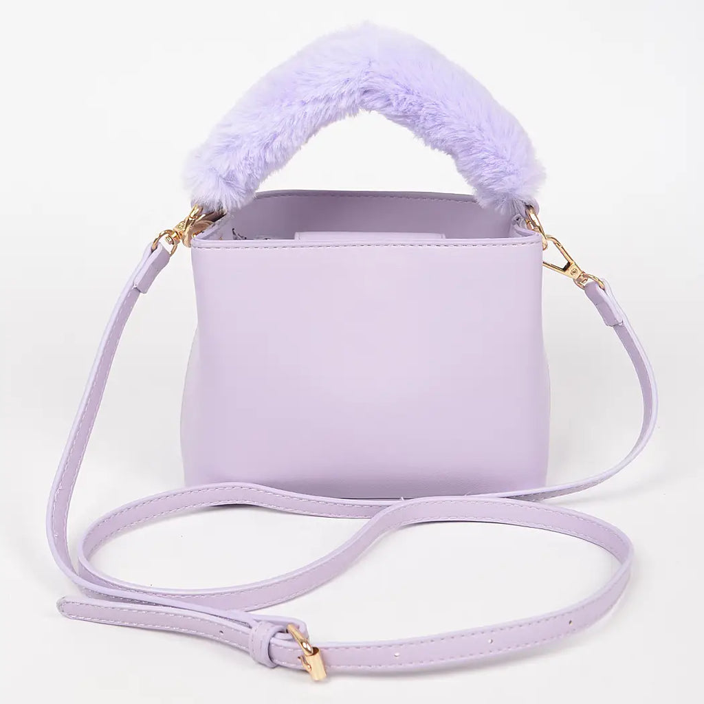 Lavender Faux Fur Trim Handle Mini Bag