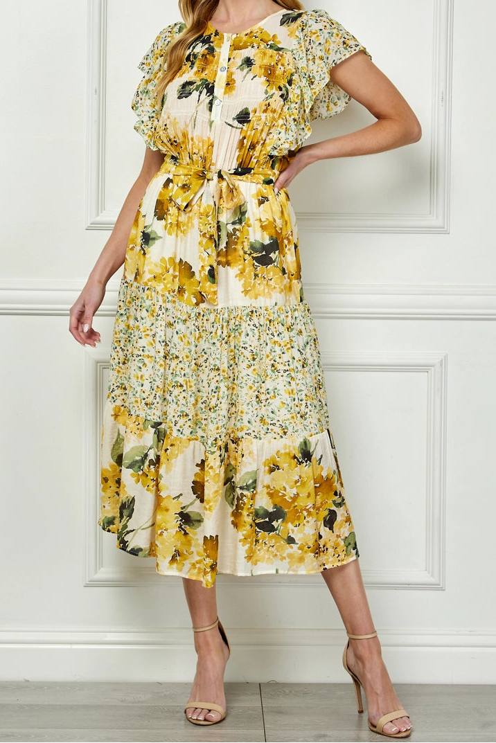 Yellow Floral Midi Dress