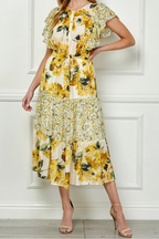 Yellow Floral Midi Dress