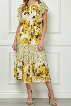 Yellow Floral Midi Dress