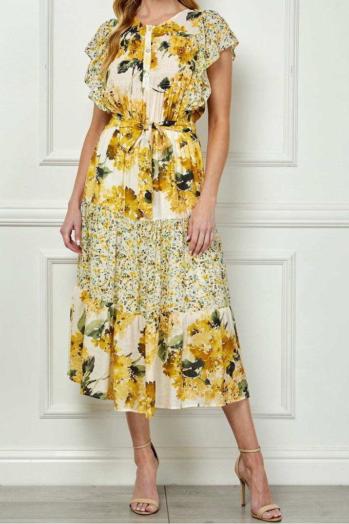 Yellow Floral Midi Dress