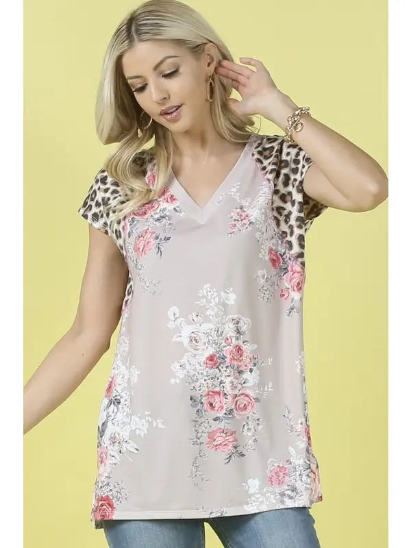 Leopard Print and Pink Floral Top