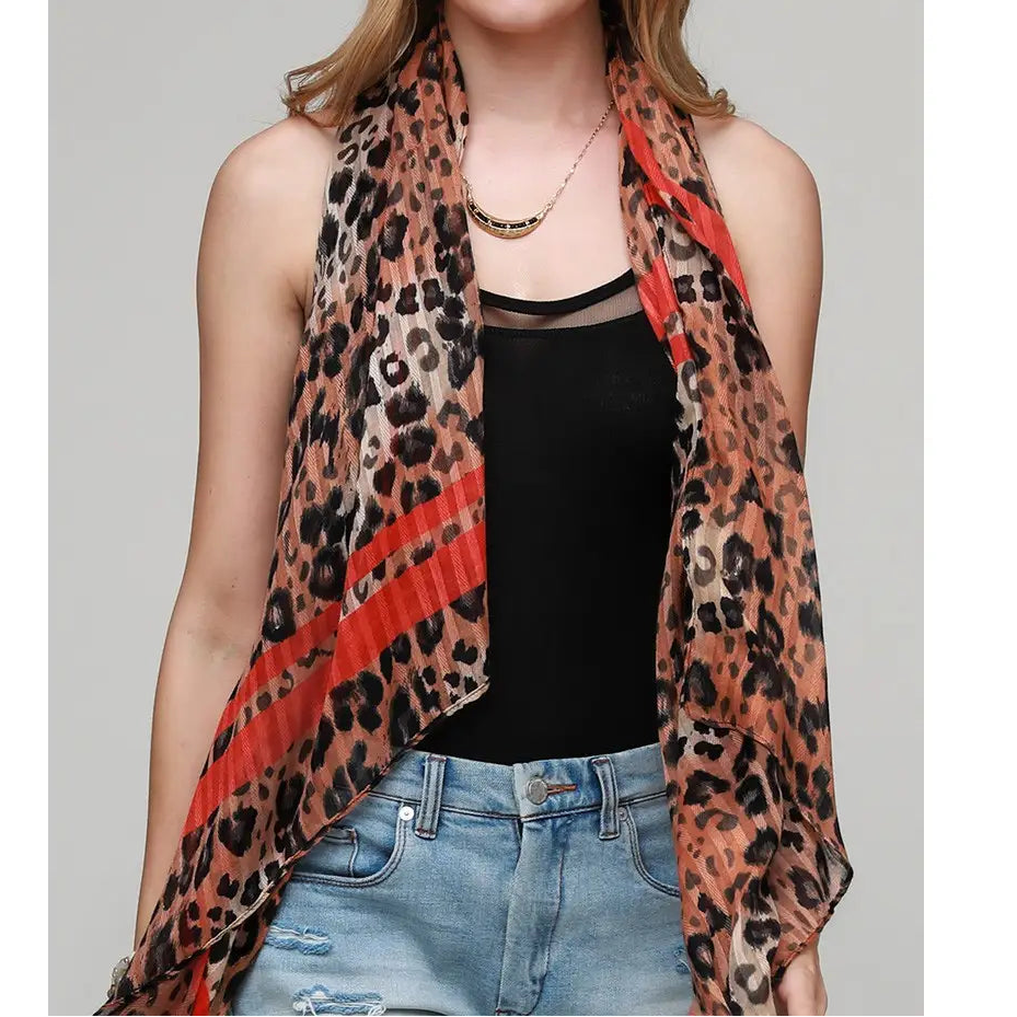 Leopard Scarf with Red Trim