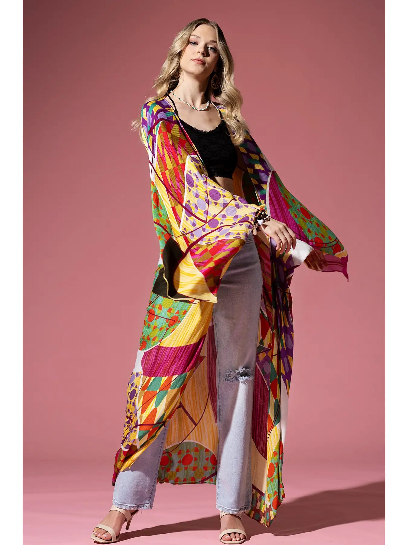 Yellow Multicolor Long Luxury Kimono