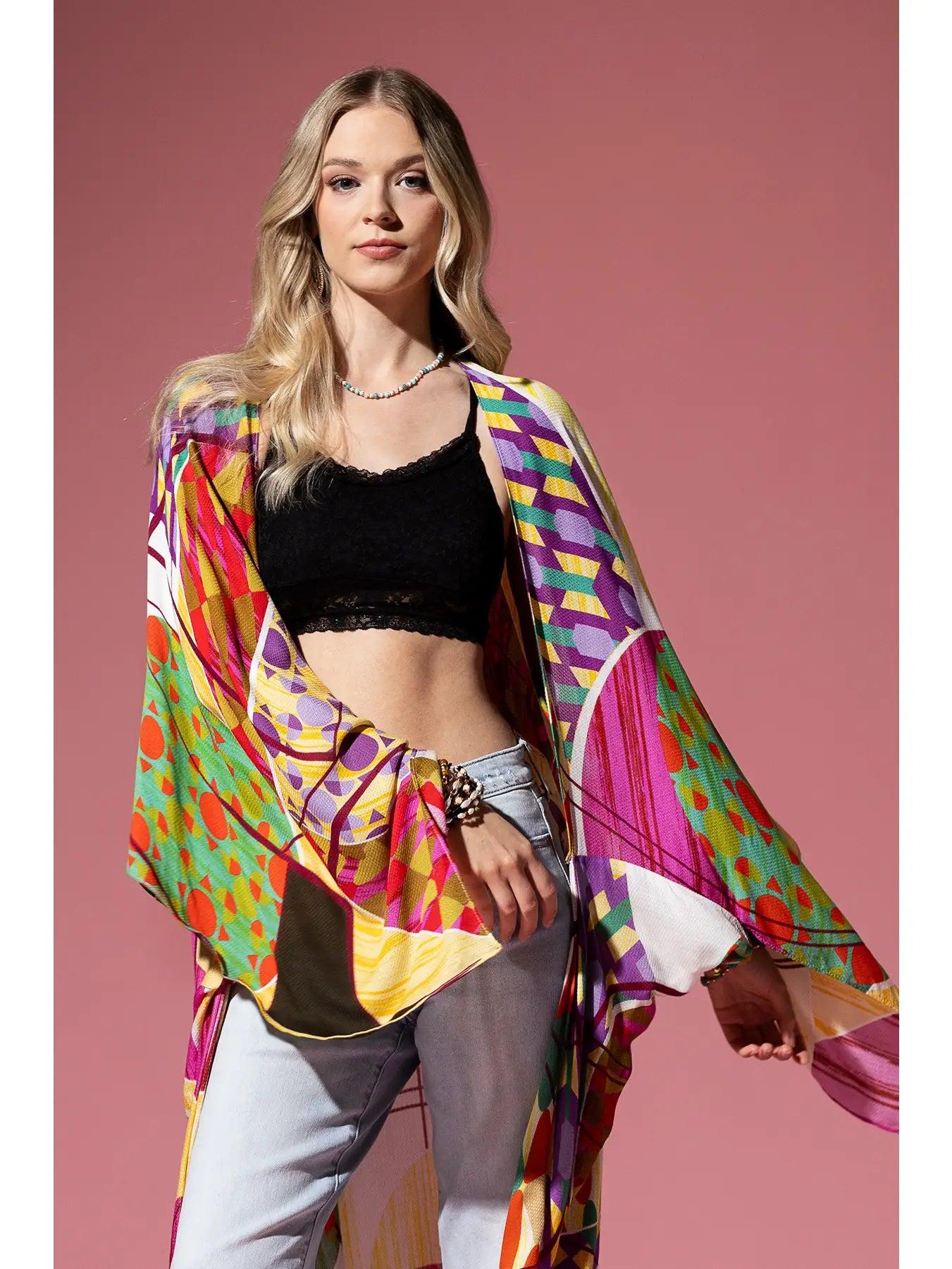 Yellow Multicolor Long Luxury Kimono