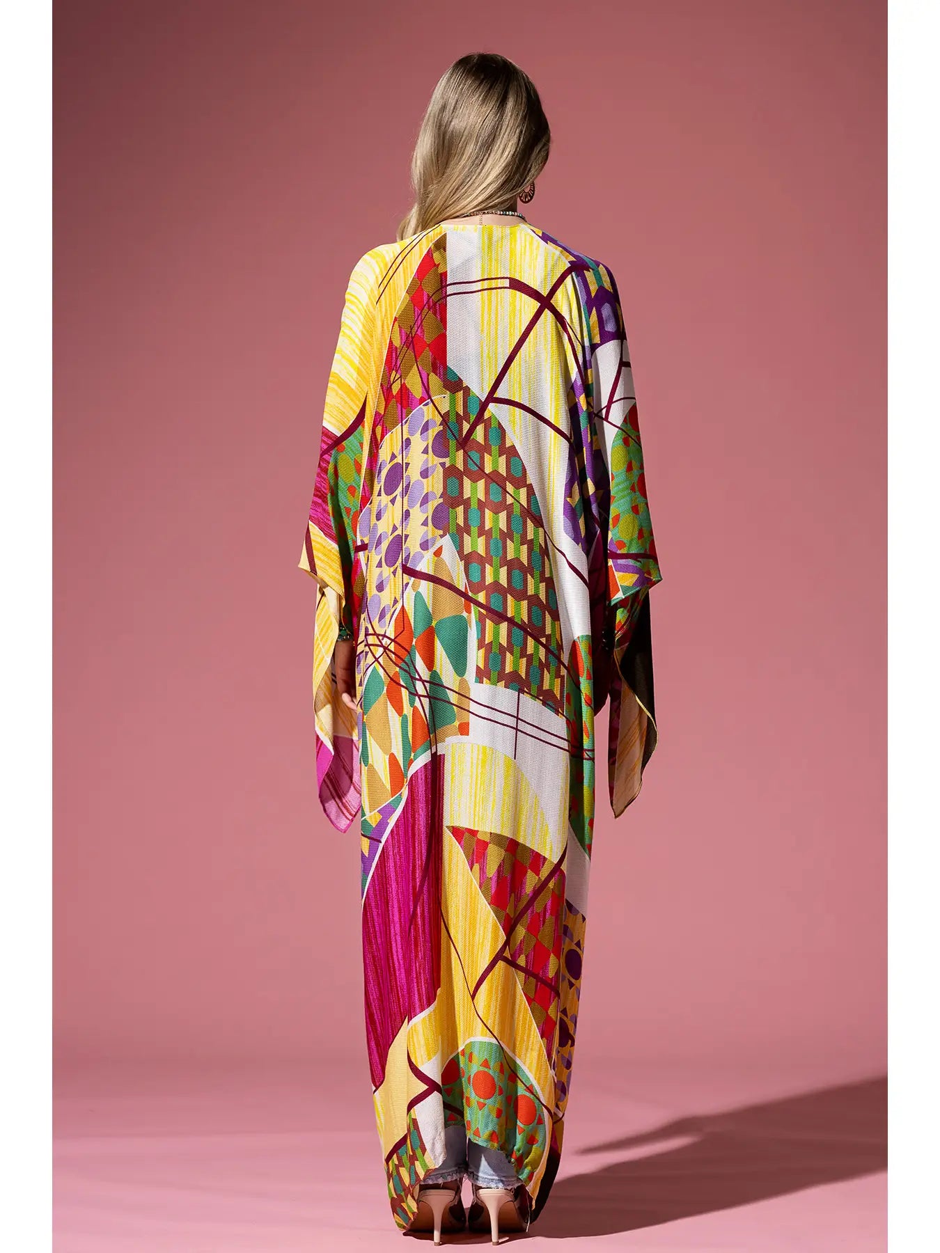 Yellow Multicolor Long Luxury Kimono