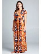 Plus Size Belted Wrap Dress - Orange Multi