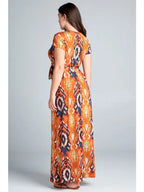 Plus Size Belted Wrap Dress - Orange Multi