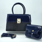 Patent Leather 2 Pc Shoulder Bag Set (Navy)