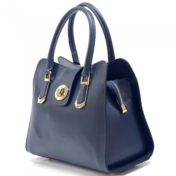 AMMA JO Carlina Italian Leather Shoulder Bag (Navy)
