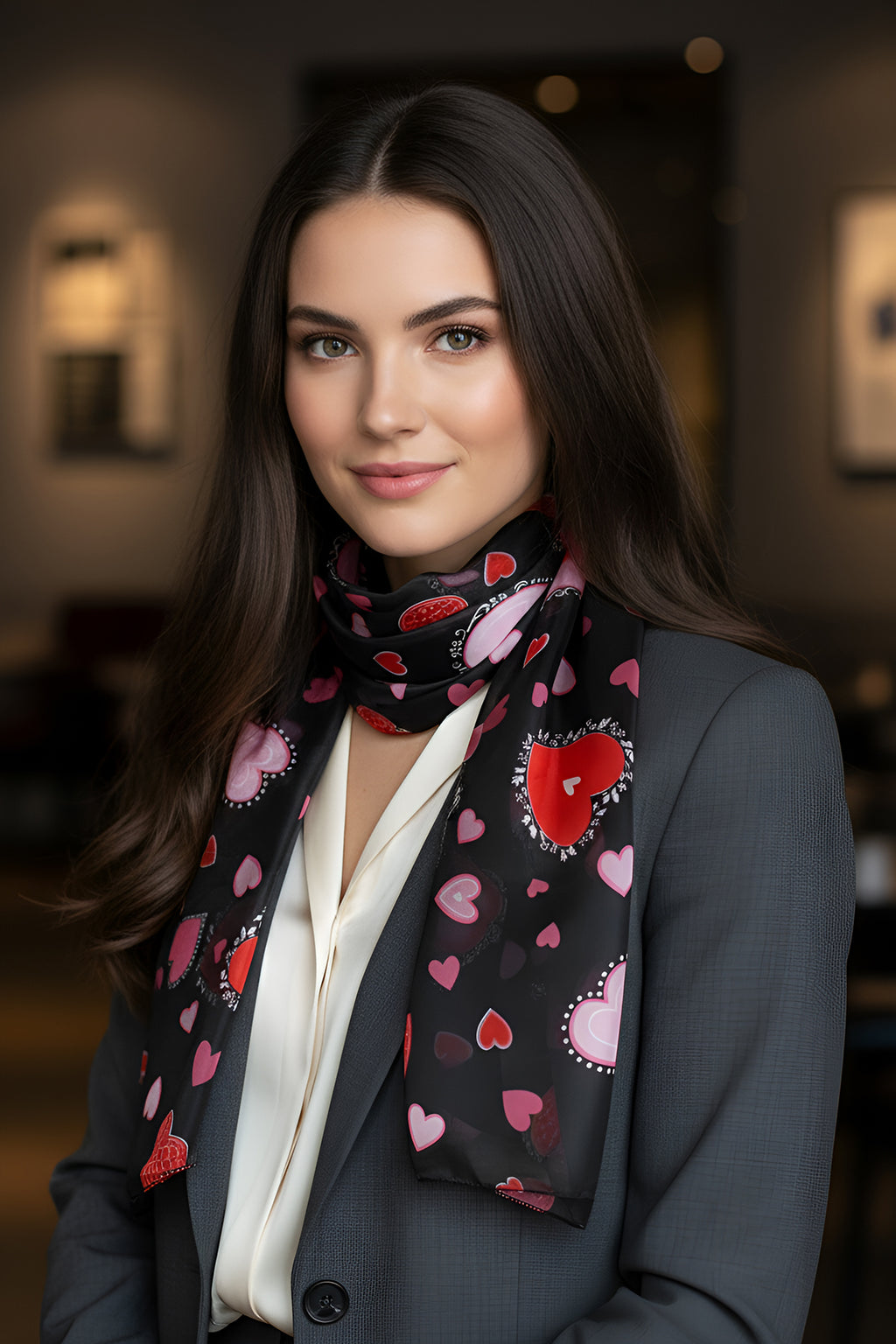 Embellished Hearts Scarf (Black)