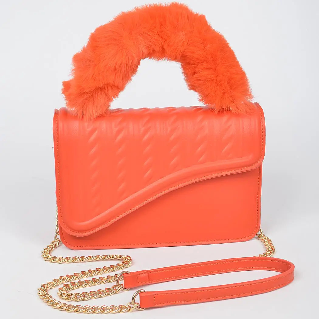 Burnt Orange Faux Fur Handle Mini Bag