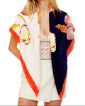 Cream Navy Orange Multi Scarf