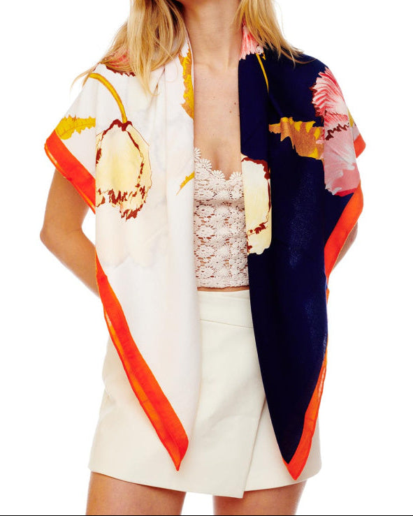 Cream Navy Orange Multi Scarf