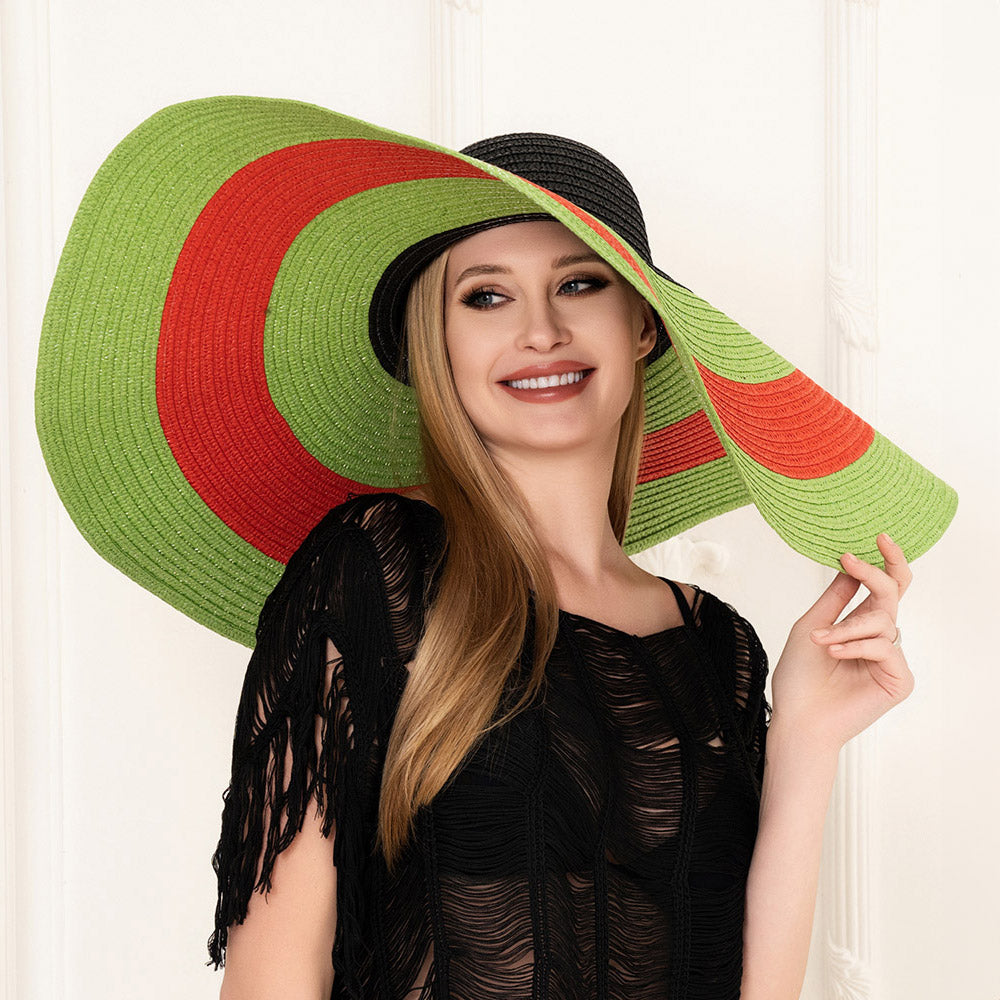 Coral Green and Black Oversized Sun Hat