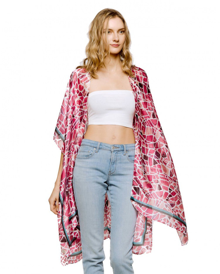 Pink Hues Tiled Patchwork Kimono